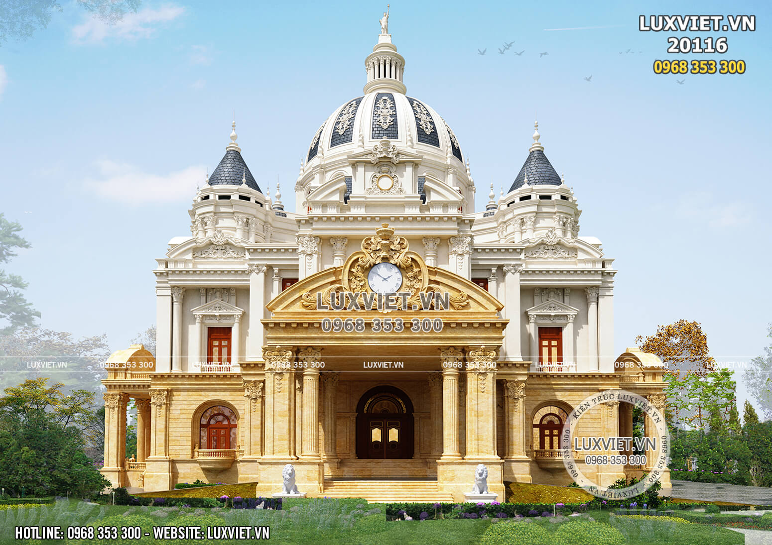 Phối cảnh 3D mặt tiền mẫu thiết kế biệt thự lâu đài đẹp tại Thái Nguyên