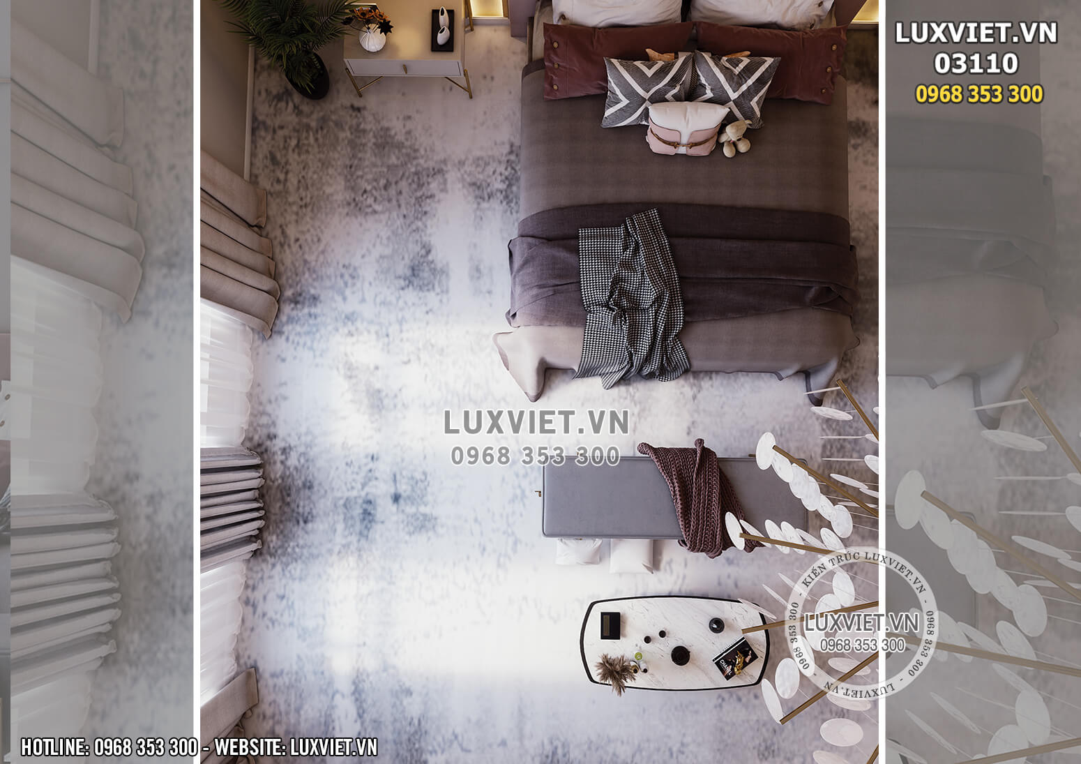 Hình ảnh: Góc chụp từ trên xuống của mẫu thiết kế nội thất phòng ngủ hiện đại - LV 03110