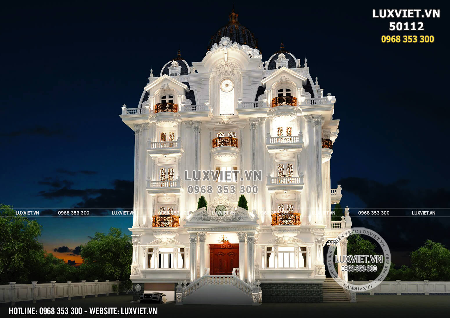 Thiết kế dinh thự lâu đài đẹp 5 tầng 200m2 tại Hà Nội - LV 50112