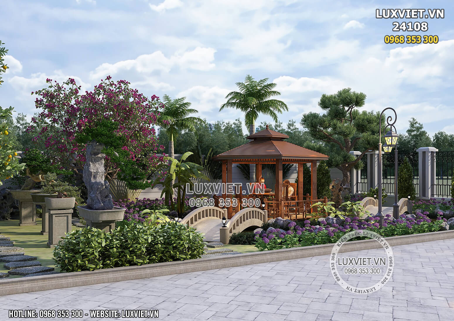 Hình ảnh: Thiết kế cảnh quan sân vườn nhà mái Thái 2 tầng - LV 24108