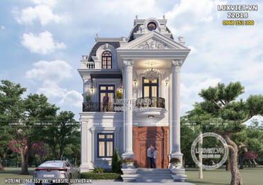 Mẫu nhà biệt thự 2 tầng tân cổ điển mặt tiền 8m mái Mansard – LV 22018