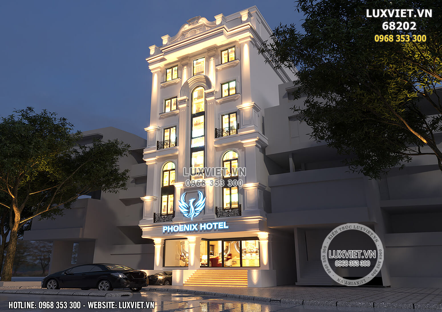 Hình ảnh: Không gian ngoại thất của mẫu thiết kế khách sạn tân cổ điển mặt tiền 10m - LV 68202