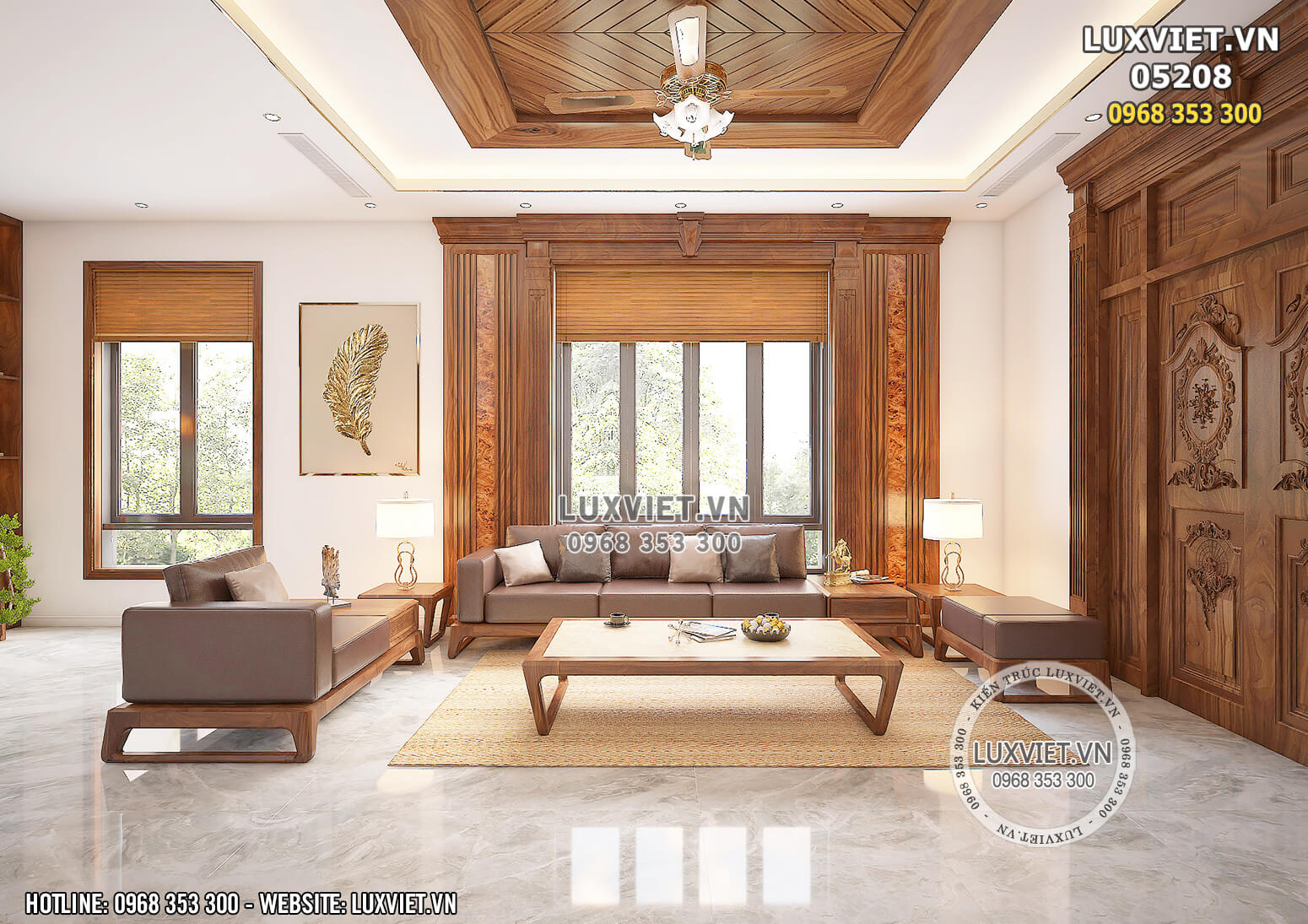 Thiết kế nội thất nhà phố gỗ tự nhiên theo phong cách tân cổ điển