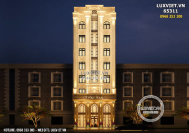 Mẫu ngoại thất khách sạn mini mặt tiền 12m tân cổ điển mới nhất 2022 – LV 65311