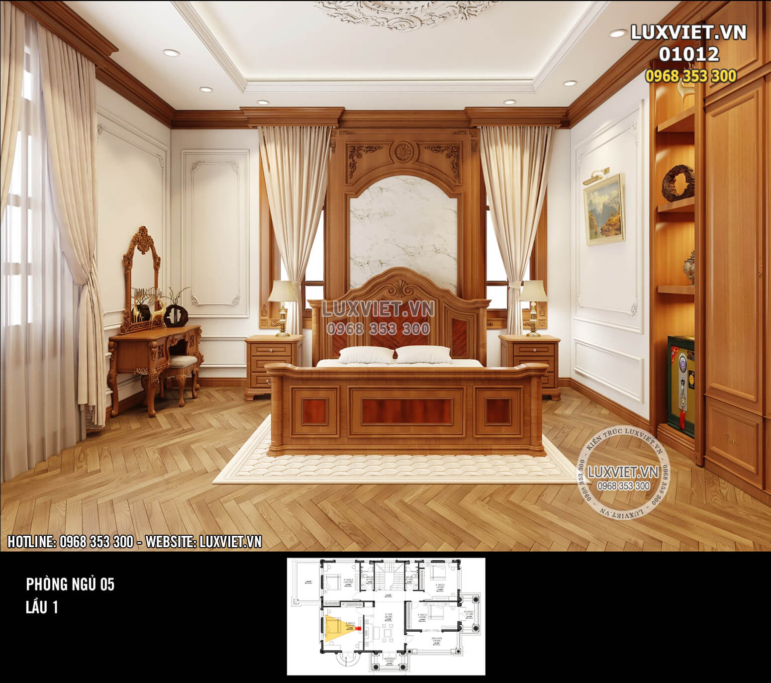 Hình ảnh: Không gian phòng ngủ 5 (lầu 1) - nội thất ốp gỗ tân cổ điển 
