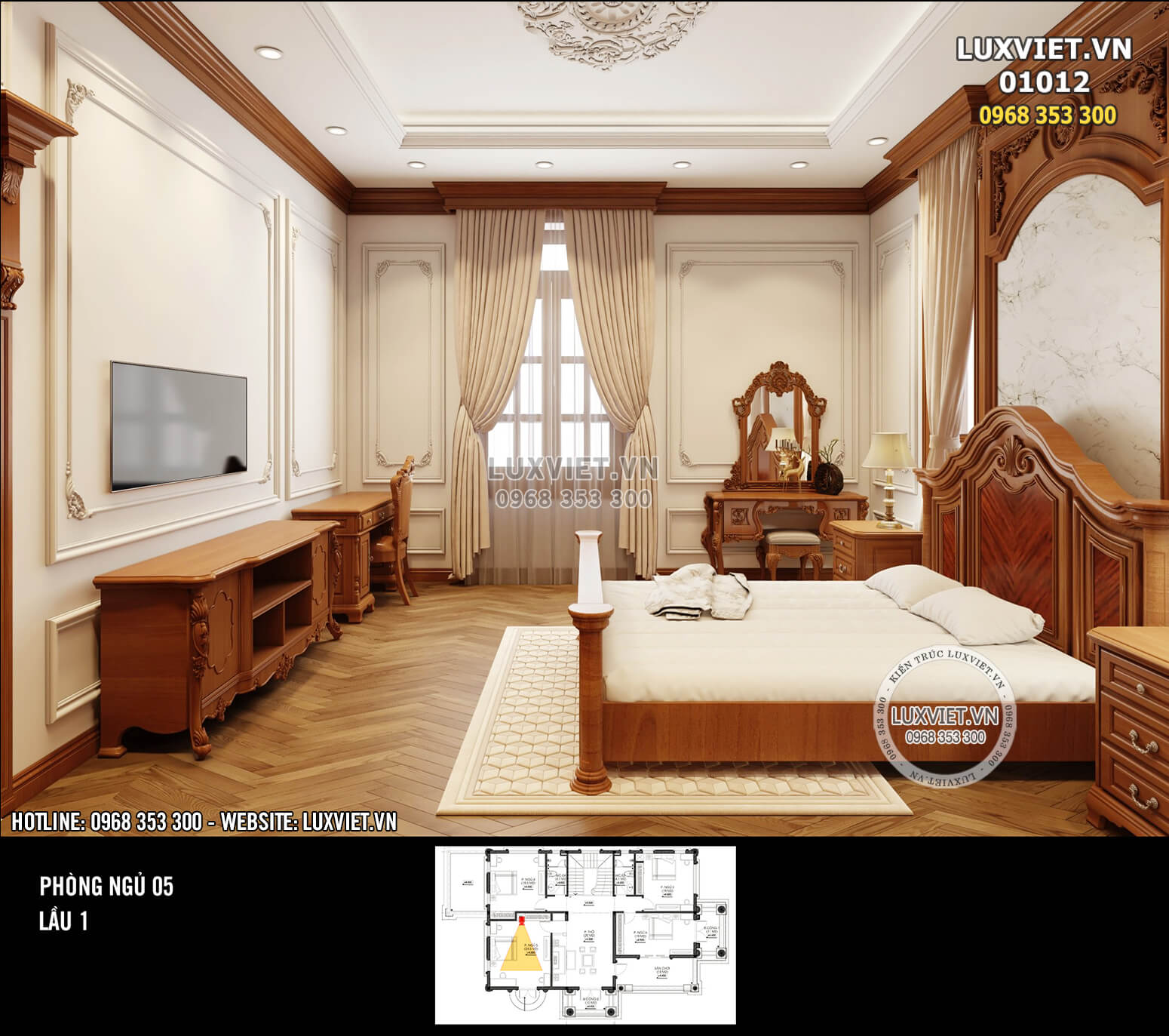 Hình ảnh: Thiết kế nội thất ốp gỗ tân cổ điển của phòng ngủ 5