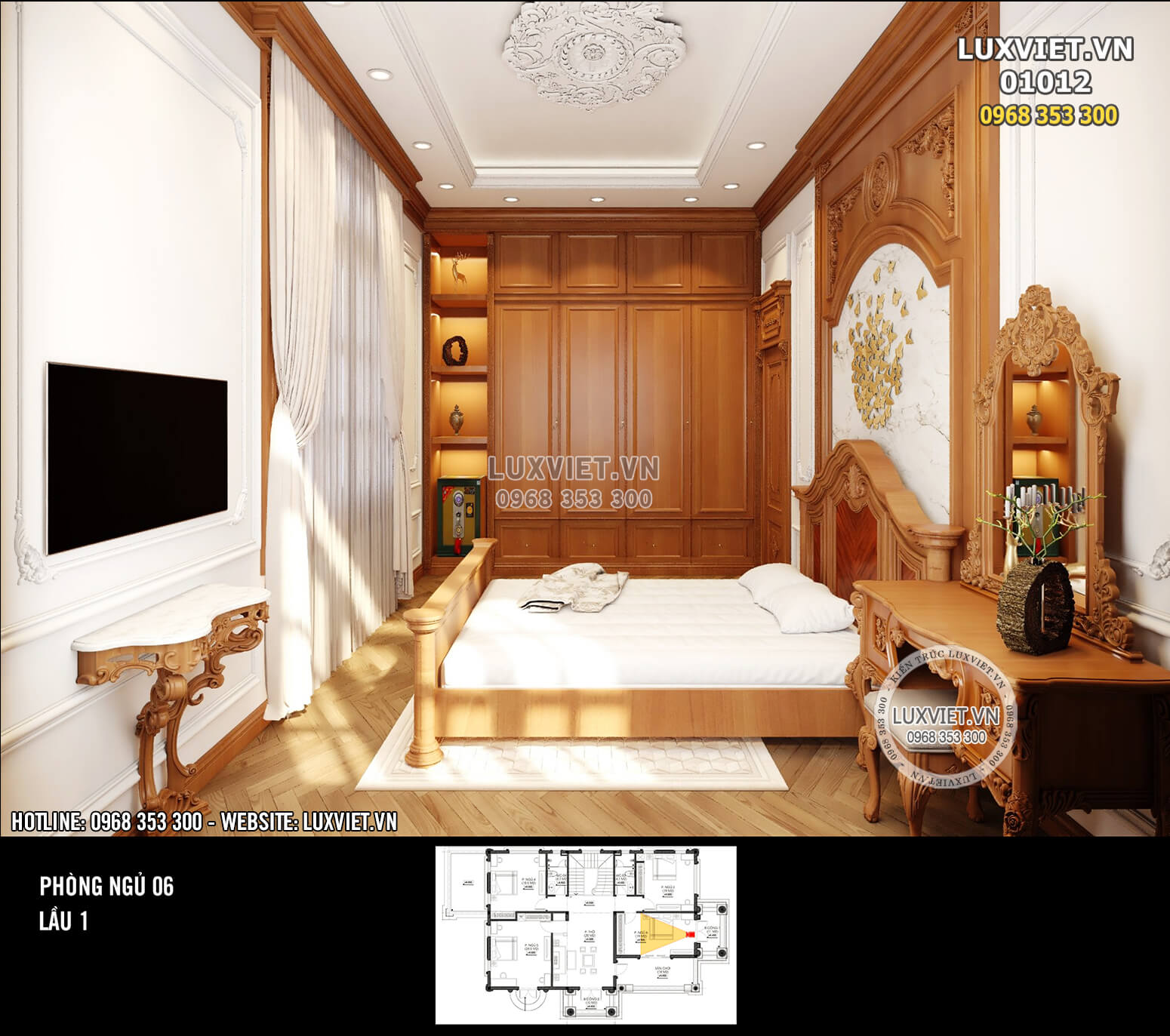 Hình ảnh: Thiết kế nội thất ốp gỗ tân cổ điển cho phòng ngủ 6