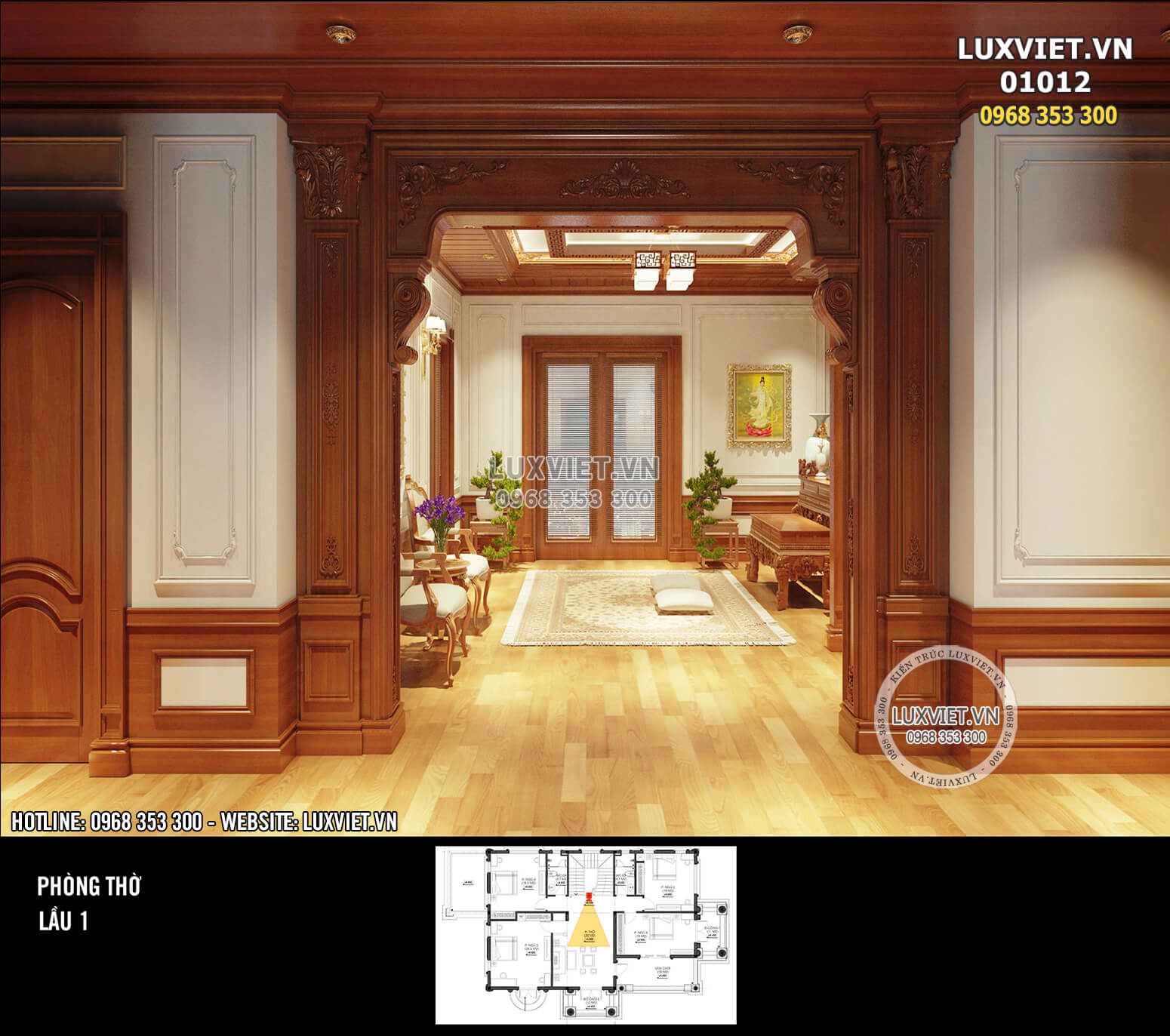 Hình ảnh: Góc view hướng vào phòng thờ của căn nhà - Nội thất ốp gỗ tân cổ điển