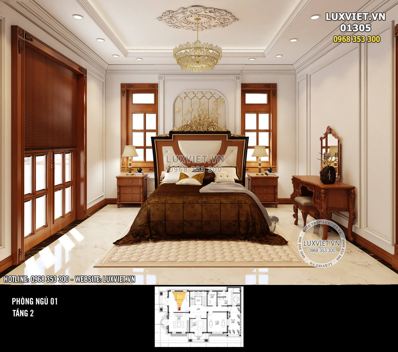 Hình ảnh: Phòng ngủ sang trọng và ấm cúng mang phong cách tân cổ điển đẳng cấp - LV 01305
