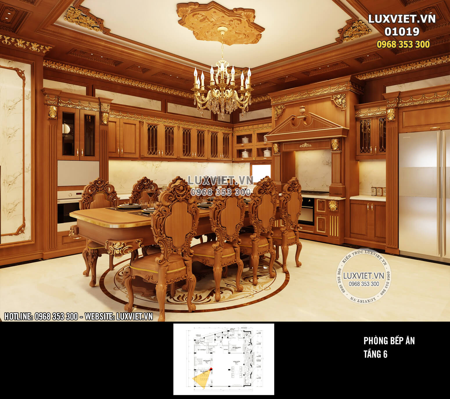Hình ảnh: Phòng ăn với nội thất bằng gỗ tân cổ điển đẹp mắt - LV 01019