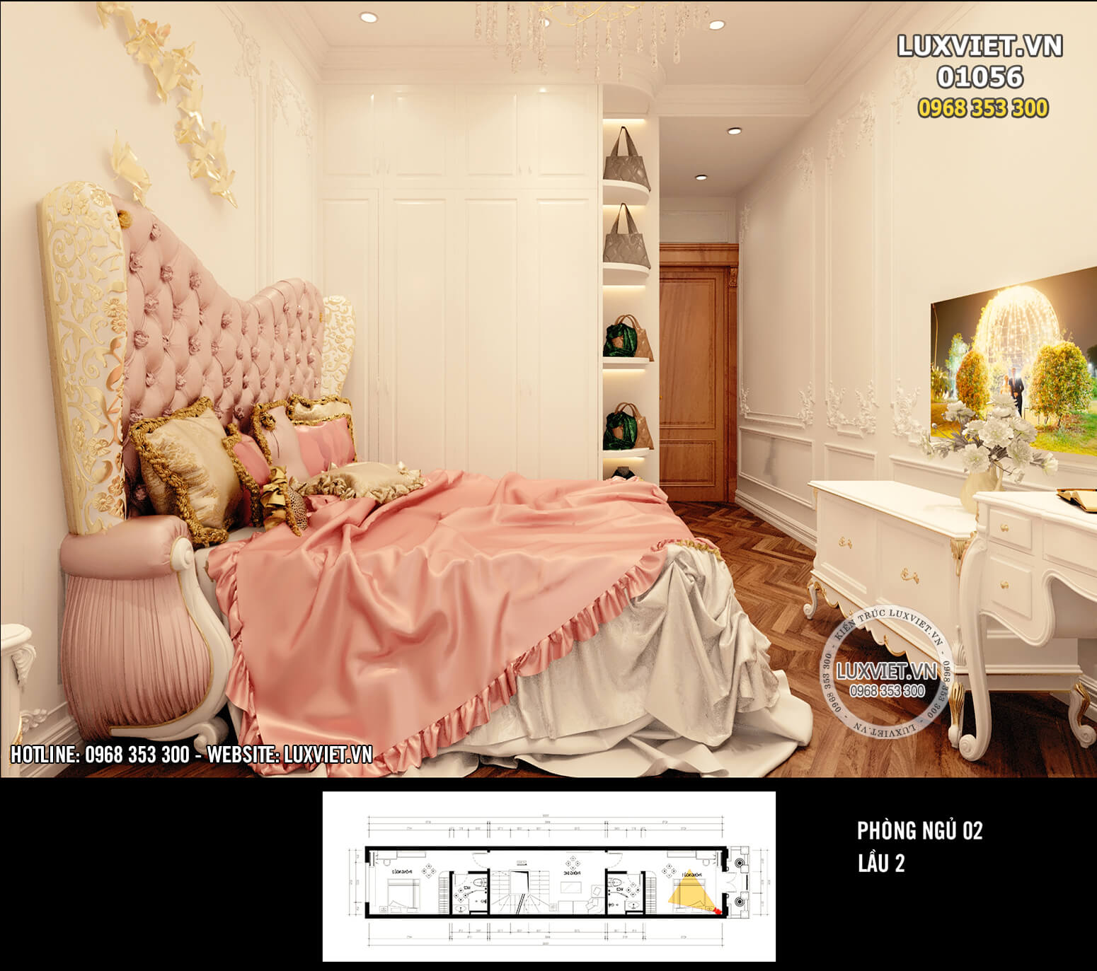 Hình ảnh: Phòng ngủ tông màu hồng dễ thương - LV 01056