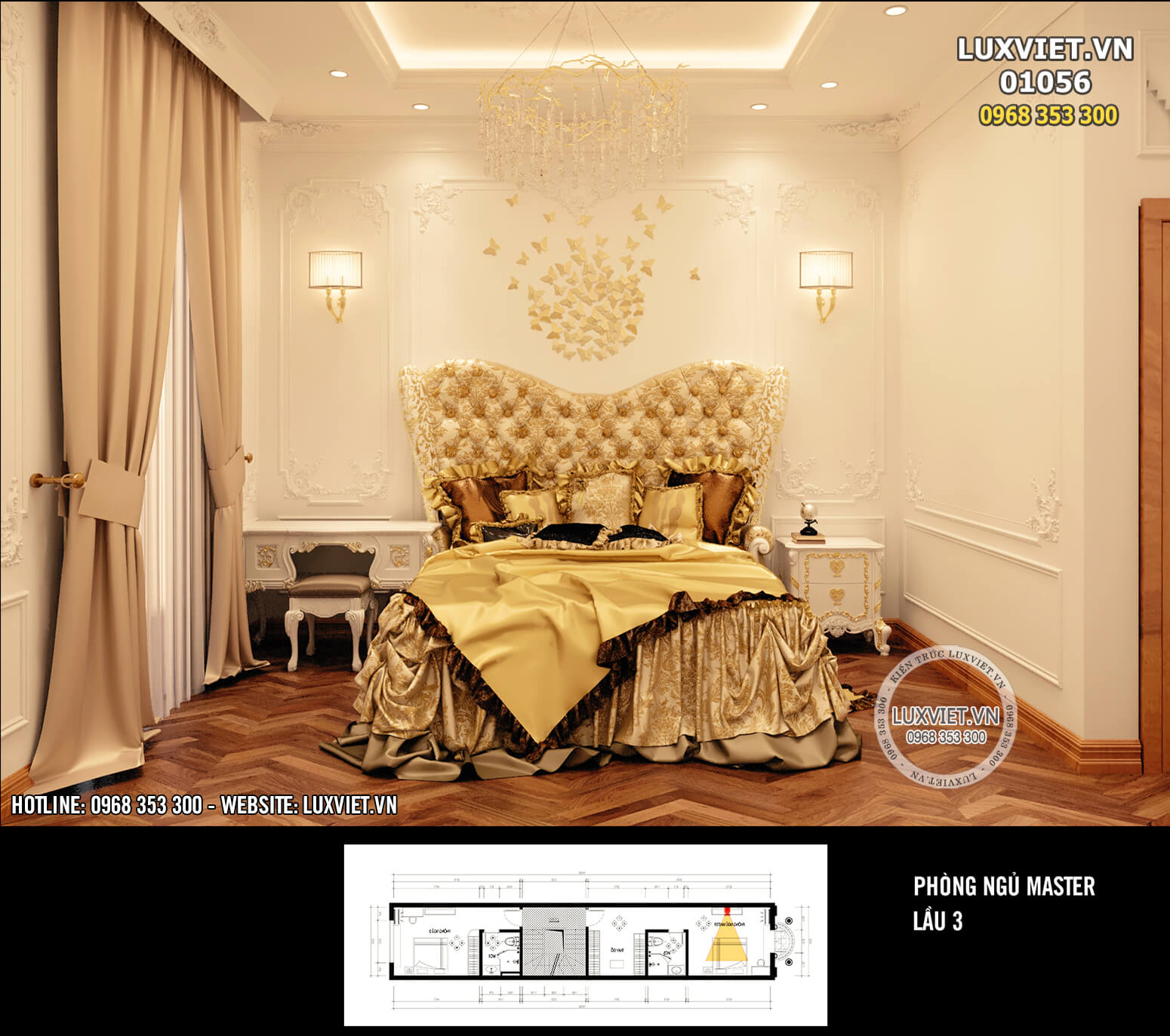 Hình ảnh: Thiết kế nội thất phòng ngủ master của nhà ống tân cổ điển - LV 01056
