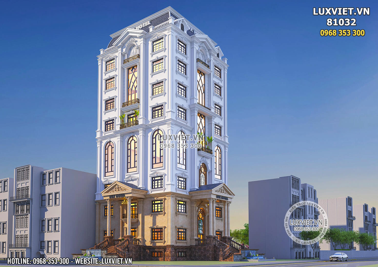 Hình ảnh: Ngoại thất của khách sạn 10 tầng được thiết kế với 3 khối nhà ấn tượng