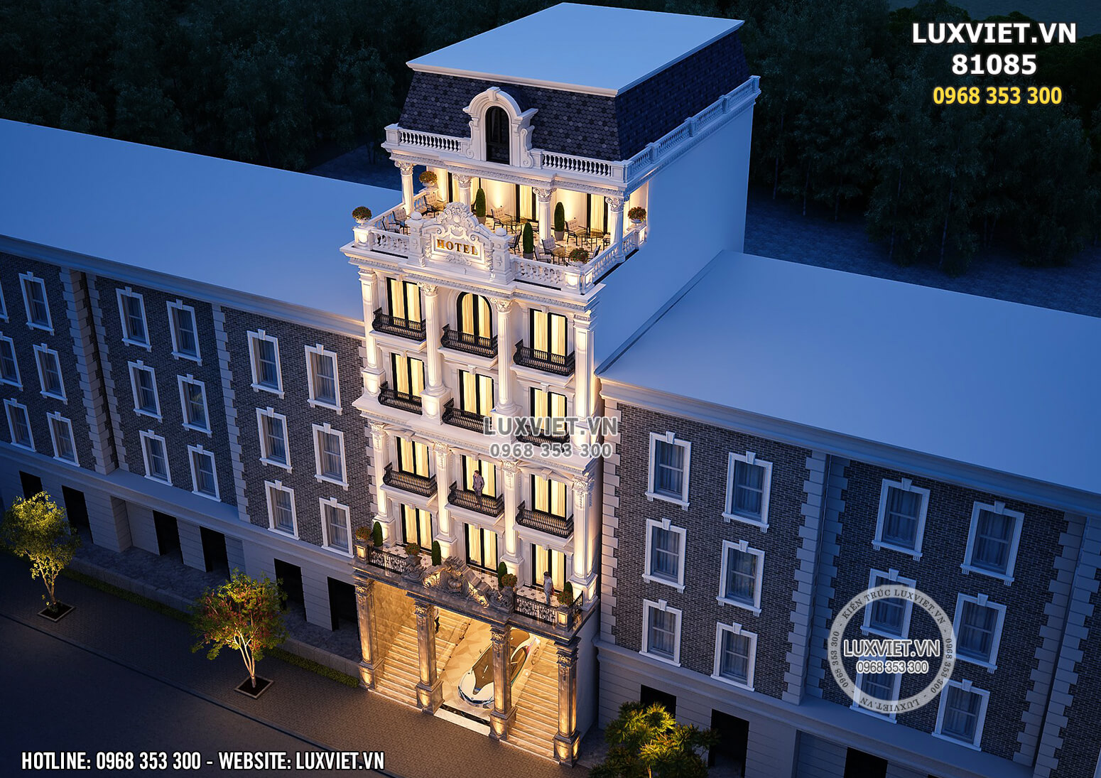 Mẫu thiết kế phối cảnh khách sạn tân cổ điển đẹp tại Hà Nội - Luxviet 81085