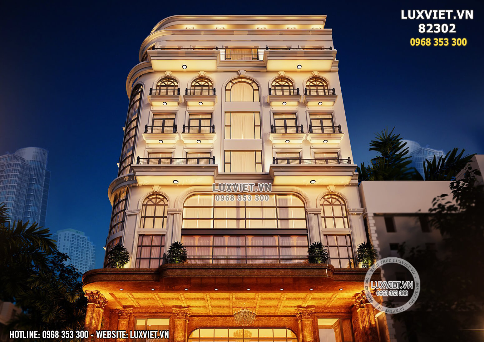 Hình ảnh: Khối hình kiến trúc cân đối của mẫu thiết kế khách sạn 3 sao tân cổ điển