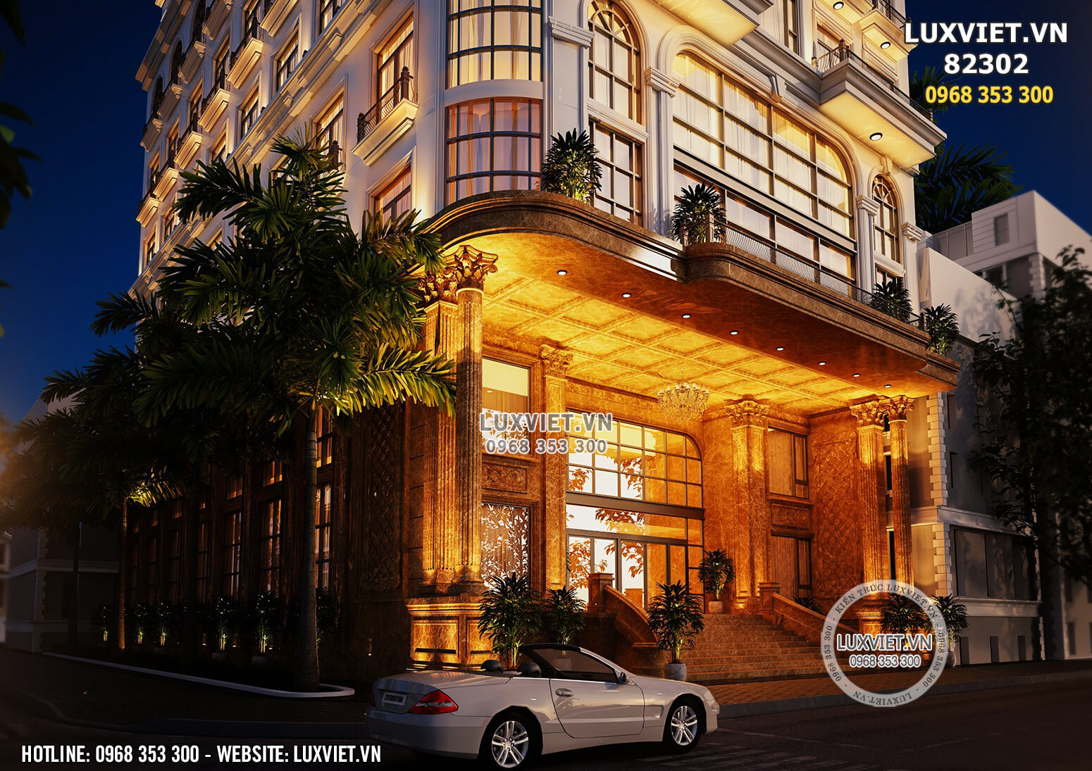 Hình ảnh: Không gian sảnh đón khách của mẫu thiết kế khách sạn 3 sao tân cổ điển đẹp tại Khánh Hòa