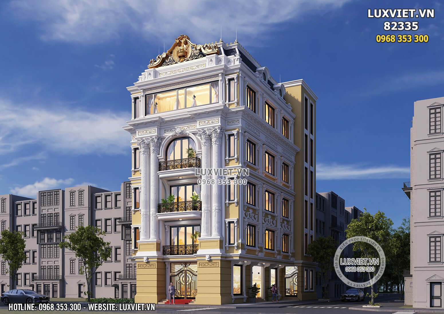 Thiết kế khách sạn nhà hàng đẹp 5 tầng tân cổ điển - LUXVIET 82335