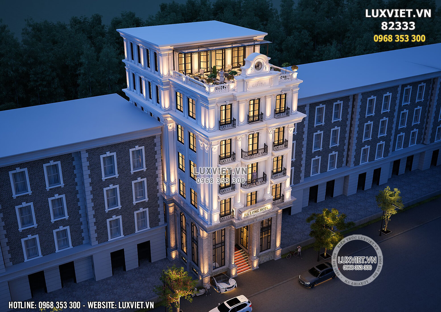 Thiết kế khách sạn tân cổ điển đẹp 5 tầng HOT nhất năm 2022 - LUXVIET 82333