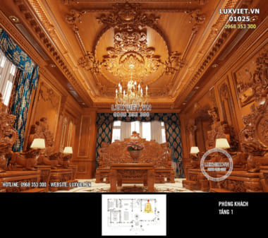 Choáng với thiết kế nội thất gỗ gõ đỏ tân cổ điển đẹp cao cấp – LuxViet 01025
