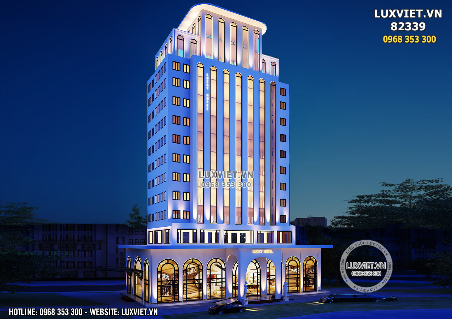 Phối cảnh 3D của tòa khách sạn 4 sao luxury sang xịn