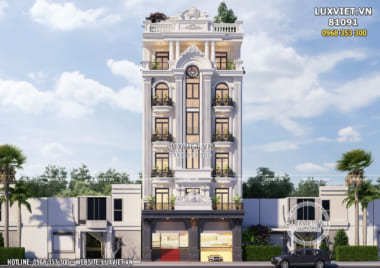 Thiết kế tòa nhà kinh doanh 7 tầng mặt tiền 10m – Mã số: LV 81091