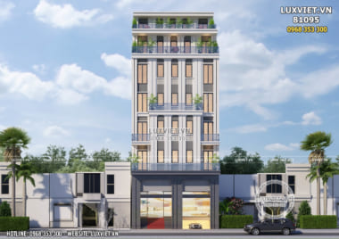 Thiết kế tòa nhà văn phòng kinh doanh cho thuê hiện đại đẹp – Mã số: LV 81095