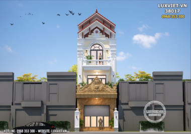 Mẫu thiết kế nhà phố 3 tầng tân cổ điển đẹp mái Thái – Mã số: LuxViet 38017