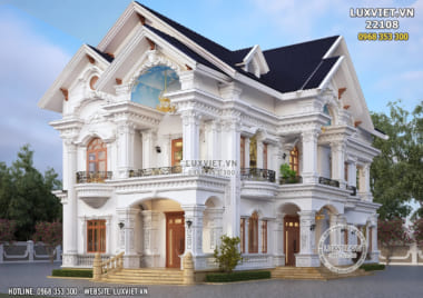 Thiết kế biệt thự mái thái 2 tầng tân cổ điển đẹp nhất Việt Nam – Mã số: LUXVIET 22108