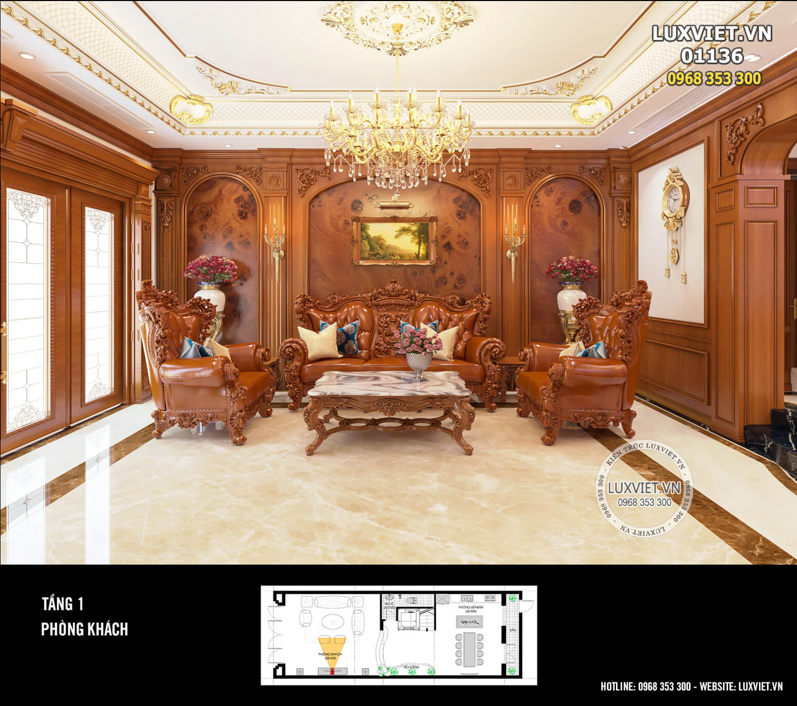 Thiết kế nội thất tân cổ điển đẹp, sang trọng, đẳng cấp – Mã số: Luxviet 01136
