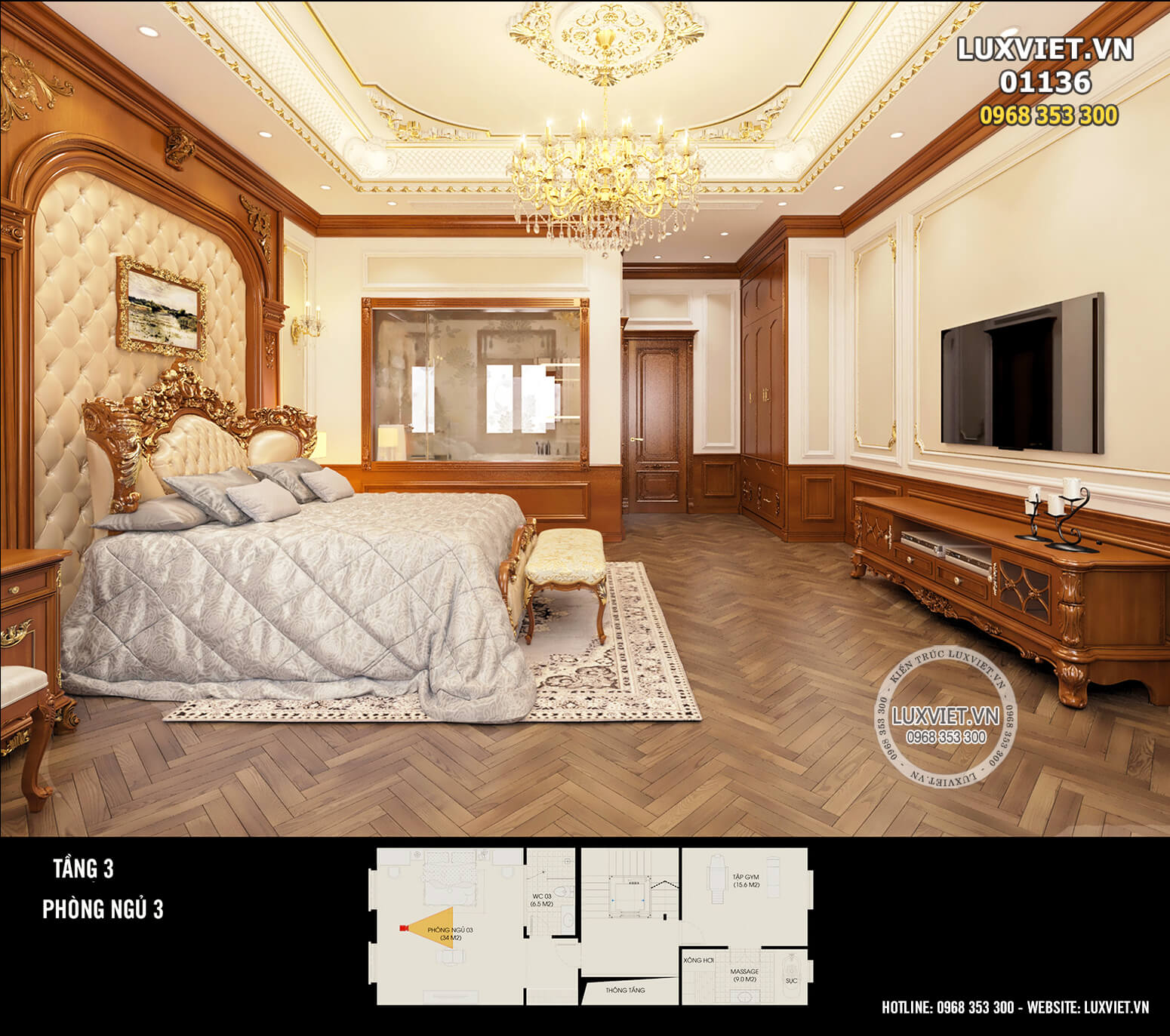 Thiết kế nội thất tân cổ điển đẹp, sang trọng, đẳng cấp - Mã số: Luxviet 01136