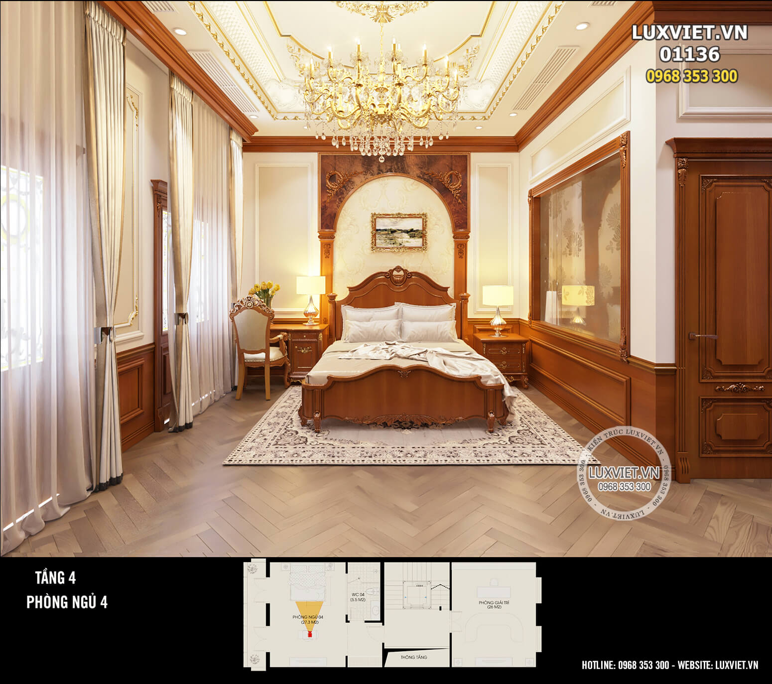 Mẫu nội thất phòng ngủ tân cổ điển kiểu Pháp sang trọng, nhẹ nhàng và thanh lịch
