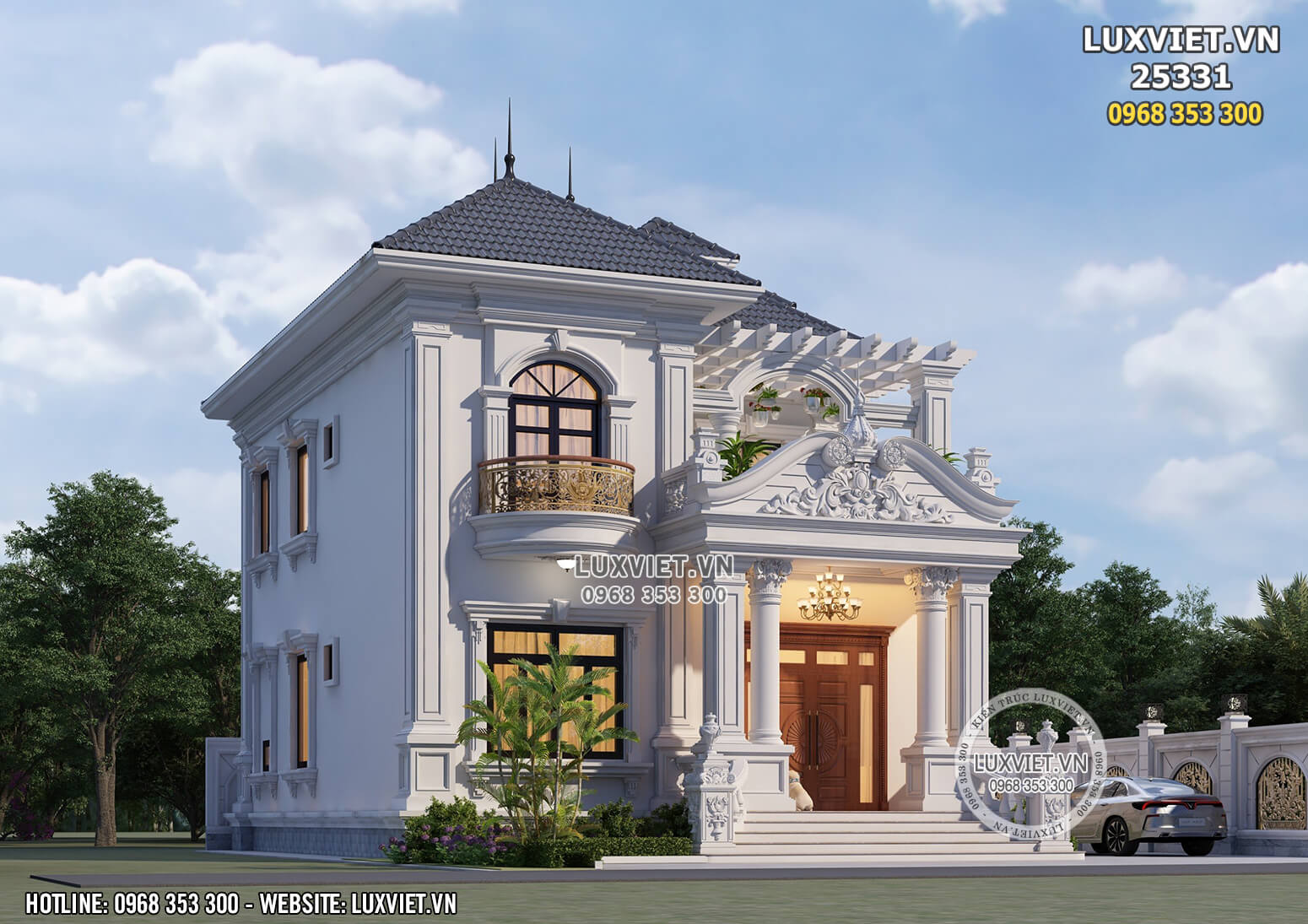 Phối cảnh 3D ngoại thất mẫu nhà 2 tầng tân cổ điển đẹp