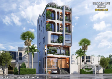 Thiết kế nhà phố 5 tầng kết hợp kinh doanh kiến trúc hiện đại đẹp – Mã số: LV 65206